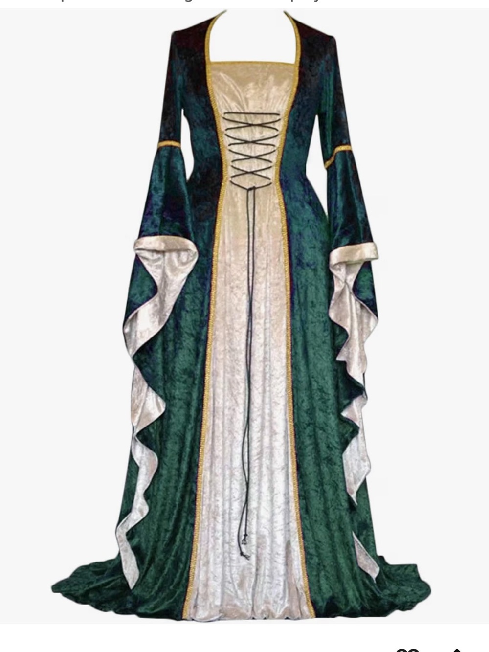 Elegant Green and Cream Renaissance Lace-Up Women's Dress Small